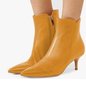 YDN Brown Dressy Kitten Low Heel Ankle Boots Pointed Toe Booties Shoes with Zips
